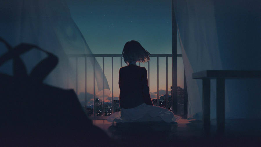 Lo-fi anime pige silhouet på vandrette striber