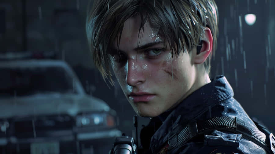 Leon em Chuva do Resident Evil 2 Remake