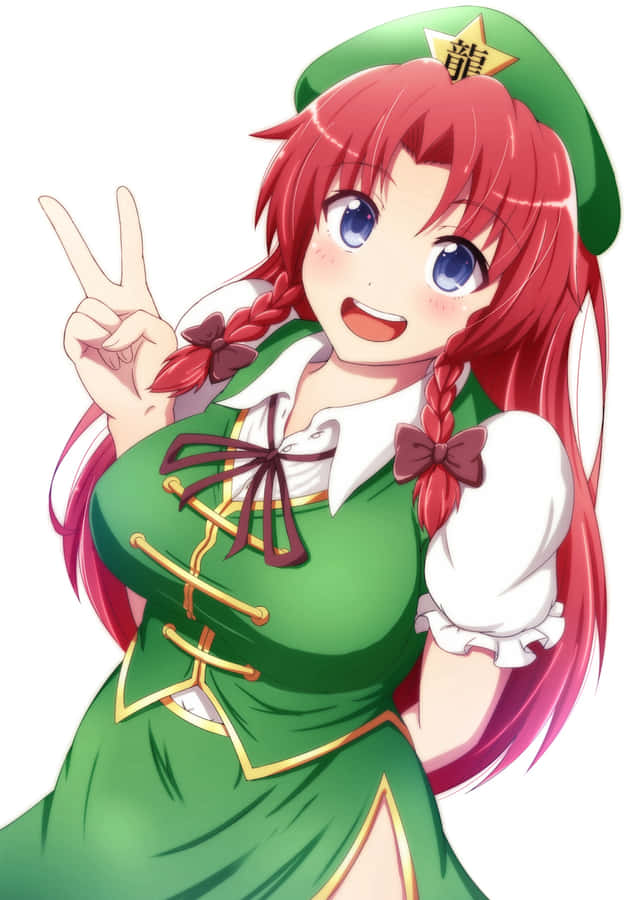 Fröhliche Hong Meiling Siegzeichen