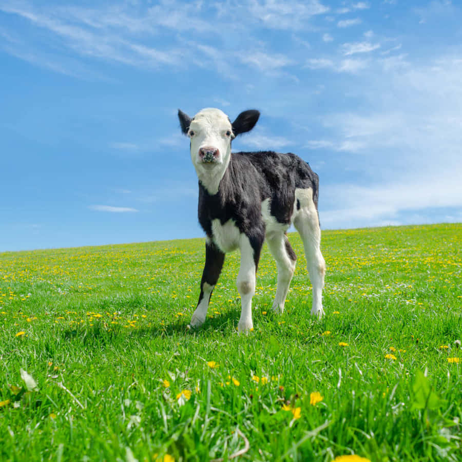 Schwarz-Weiß Kalb auf der Wiese