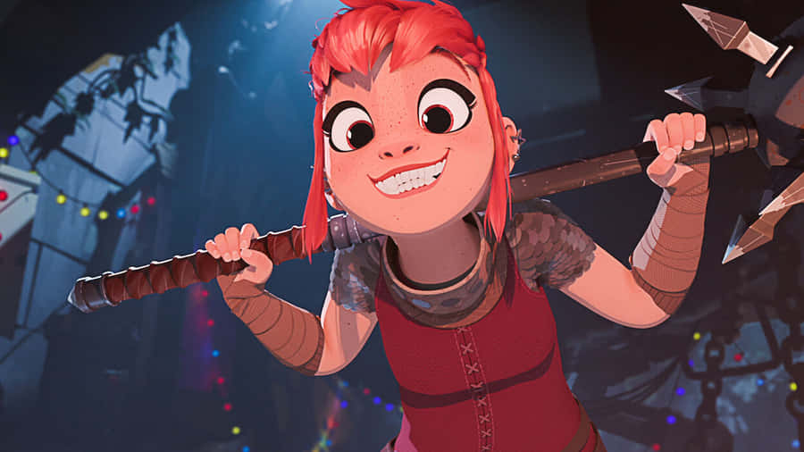 Nimona animierter Charakter mit Waffe