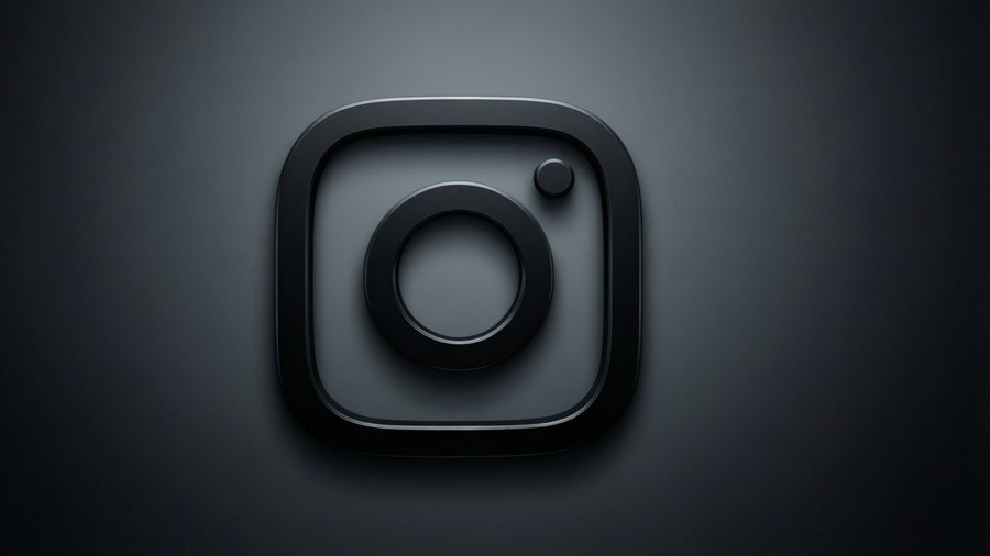 A black Instagram logo on a sleek dark gradient background, perfect for dark mode.
