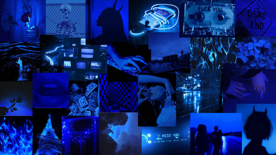 Download Dark Neon Blue Aesthetic Collage Laptop Wallpaper | Wallpapers.com