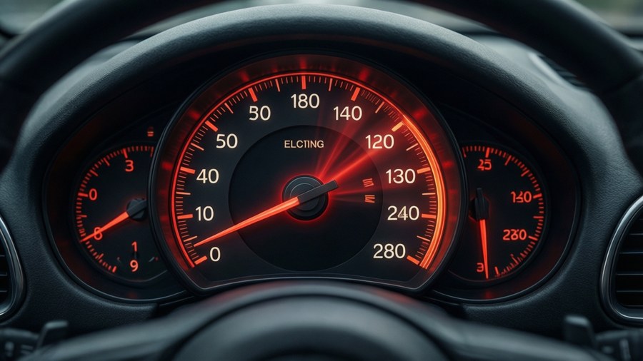 A car dashboard loading background with a speedometer progress.