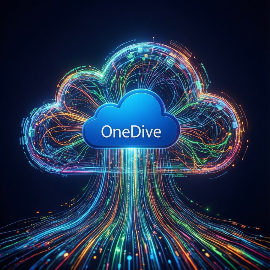 Abstract data streams entering OneDrive cloud