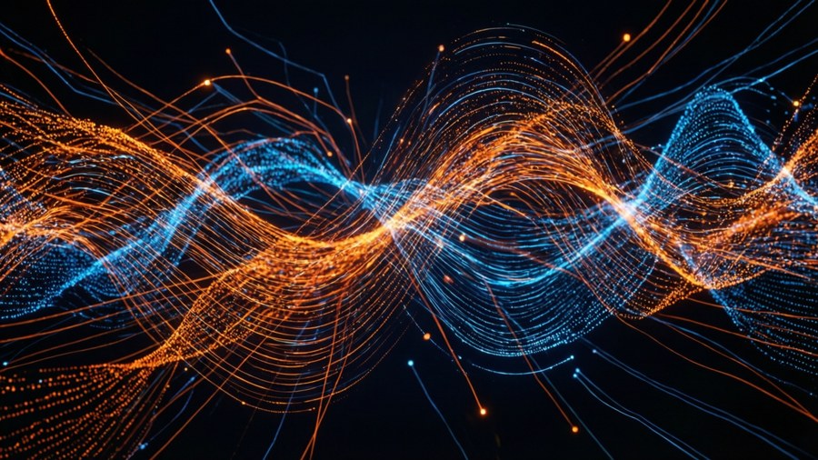 Abstract particle effects showing data flowing through a network