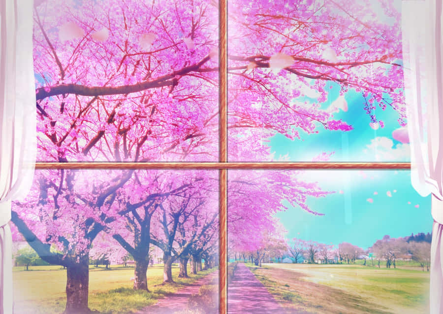 Fiori di Sakura Attraverso la Finestra