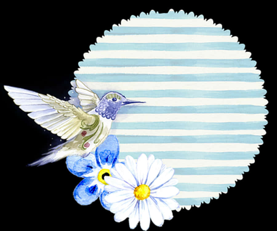 Hummingbirdand Daisy Watercolor