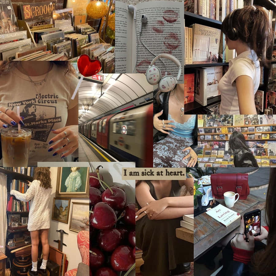 Collage Estetico di una Ragazza in Centro Città