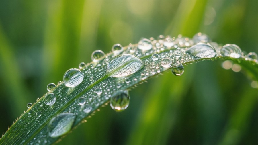 Refreshing macro dew drops on green leaf, vibrant nature wallpaper