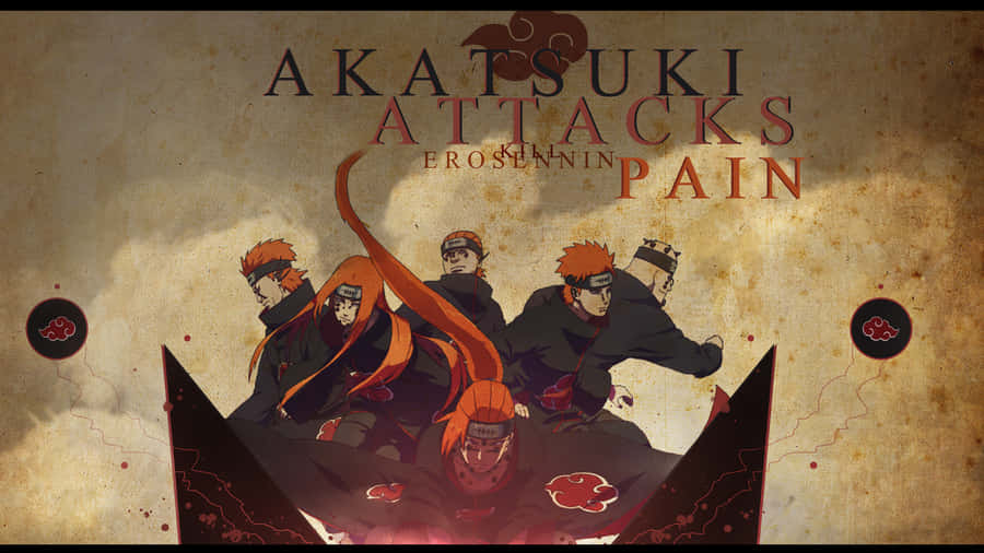 Enaffisch för Akatsuki-attacker från Pain. (Note: In Swedish, "wallpaper" is typically translated as "bakgrundsbild" or "skrivbordsunderlägg". However, the given sentence refers to a poster, so I translated it as such.)
