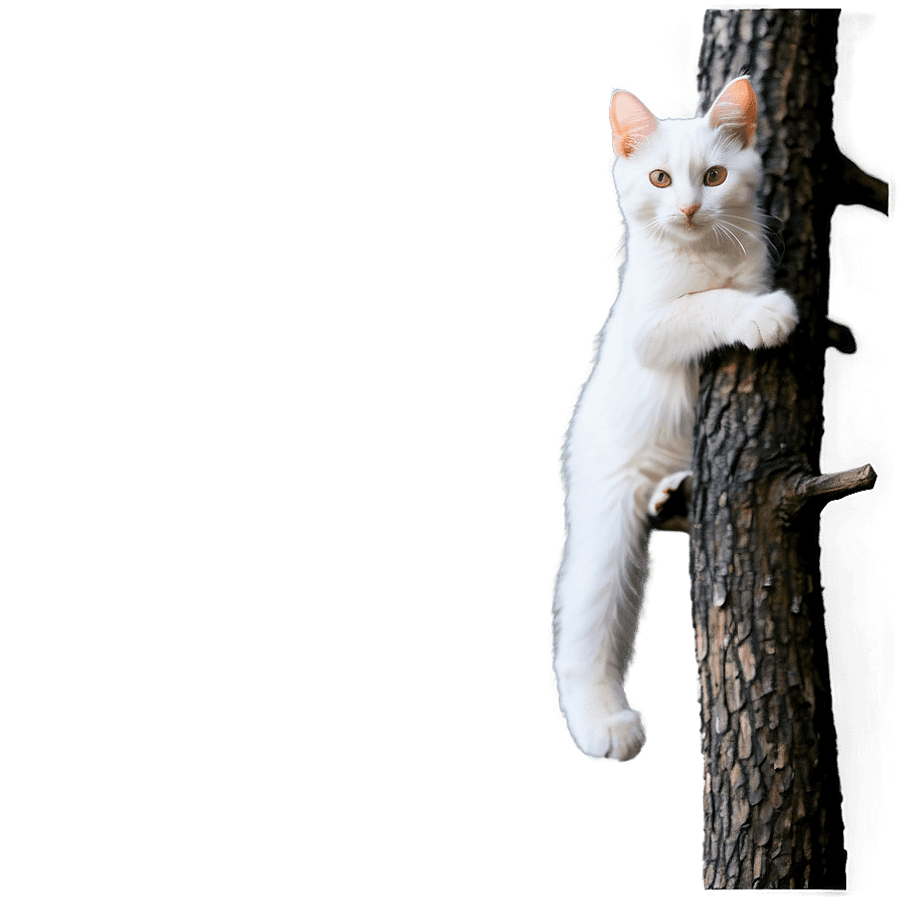 White Cat on a Tree Branch PNG 06112024