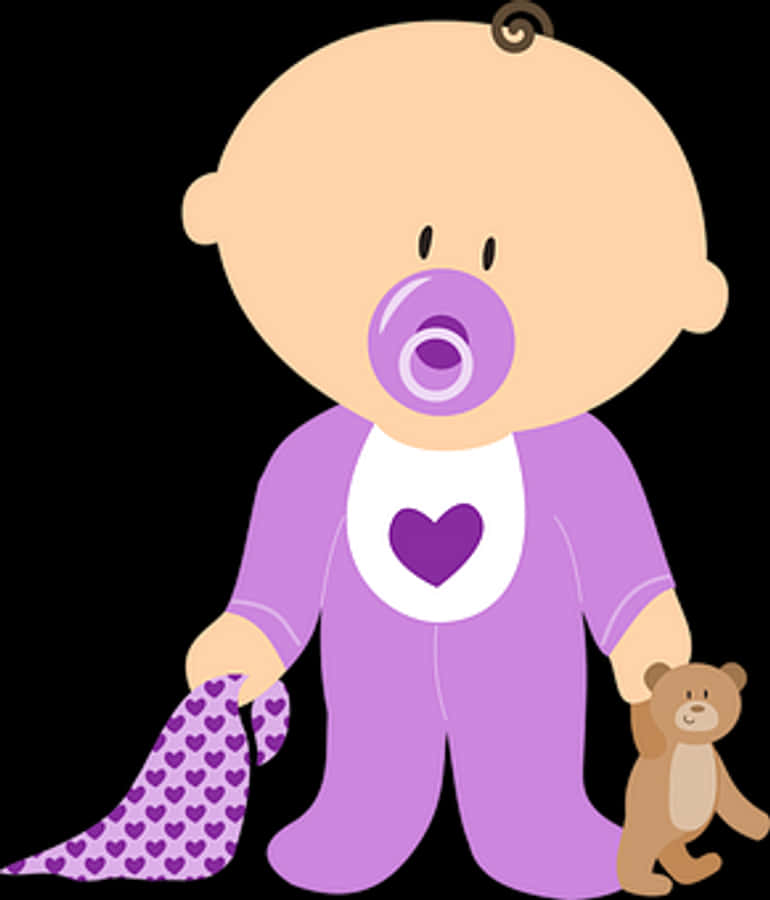 Cartoon Baby With Pacifierand Teddy Bear