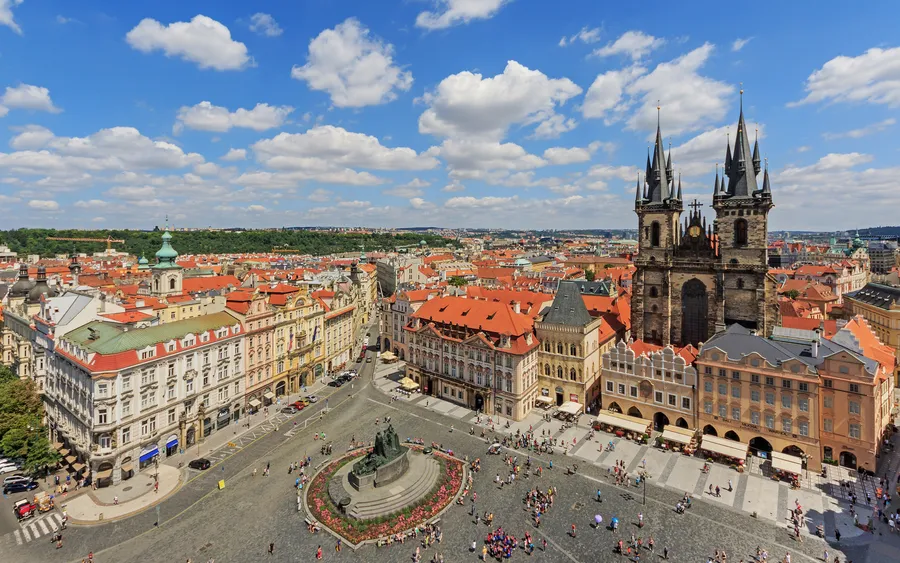 Enchanting view of Prague City Center under the cloudy sky.