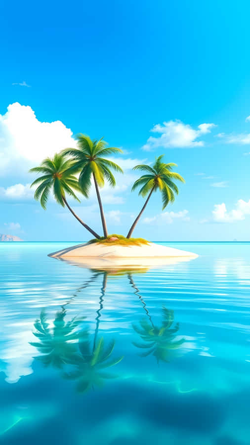 tropical island wallpaper,palm trees,ocean reflection,blue sea background,summer beach,travel nature,mobile wallpaper