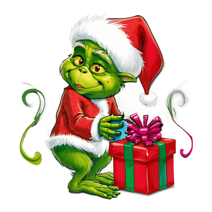 Baby Grinch Holding Present PNG yow45