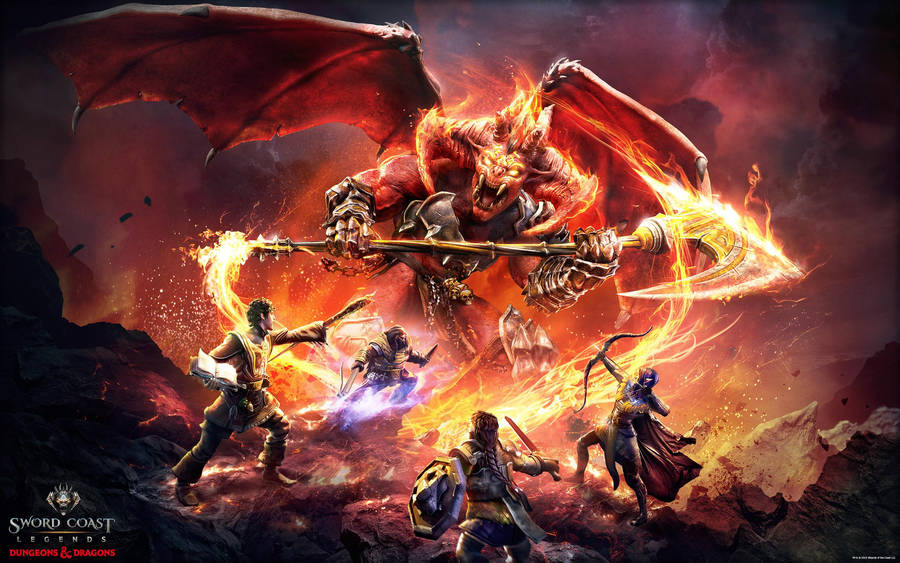 Download Dnd Heroes Against Red Dragon Poster Wallpaper