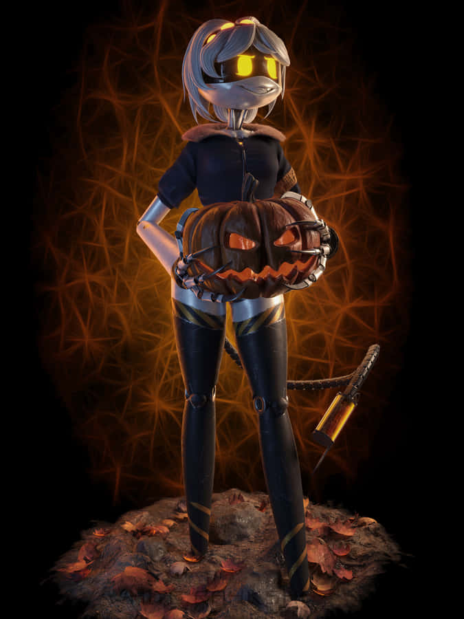Halloween-Themen-Roboter mit Kürbis-Korb