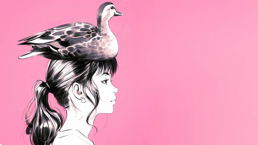 Duck Lady Art In Pink wallpaper.