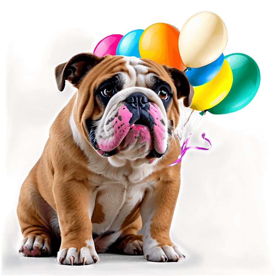 English Bulldog with Balloons PNG 84