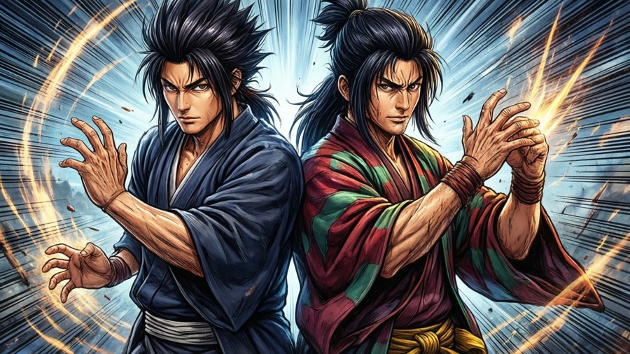 Mitsuba Sousuke et Minamoto se préparent pour l'action.