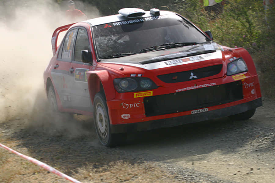 Mitsubishi Rallyeauto in Aktion