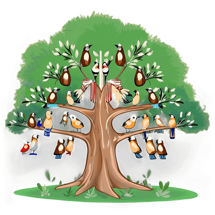 Family Reunion Tree with Birds PNG nea9
