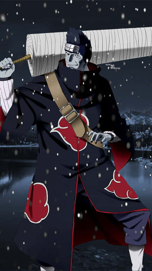 Einintensives Porträt von Akatsuki Kisame mit bedrohlichen roten Augen.