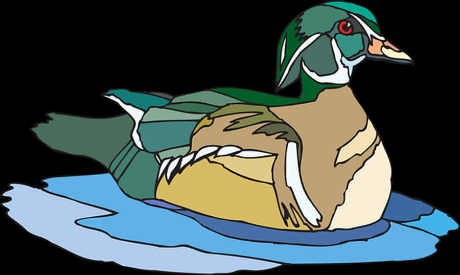 Colorful Duck On Water Illustration