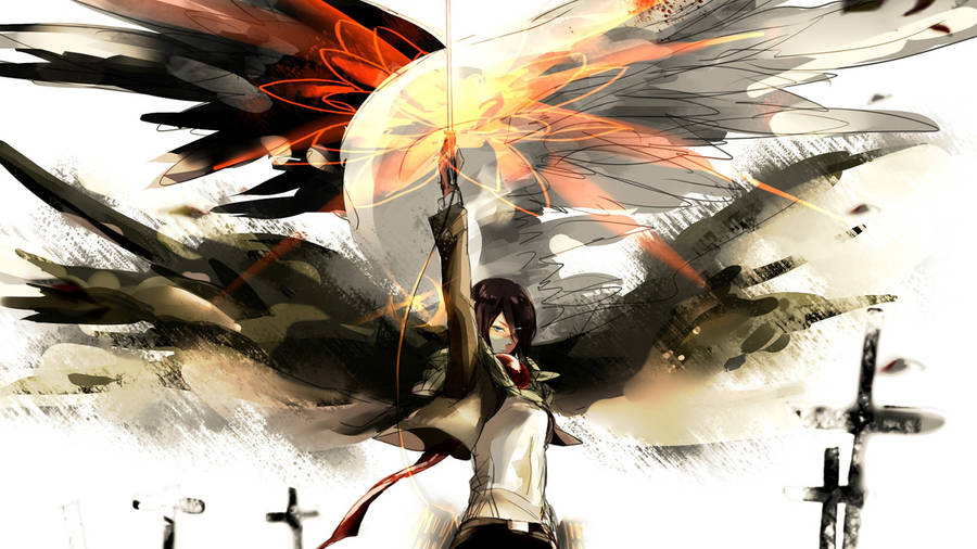 AttackOn Titan PC Mikasa viftande med ett svärd