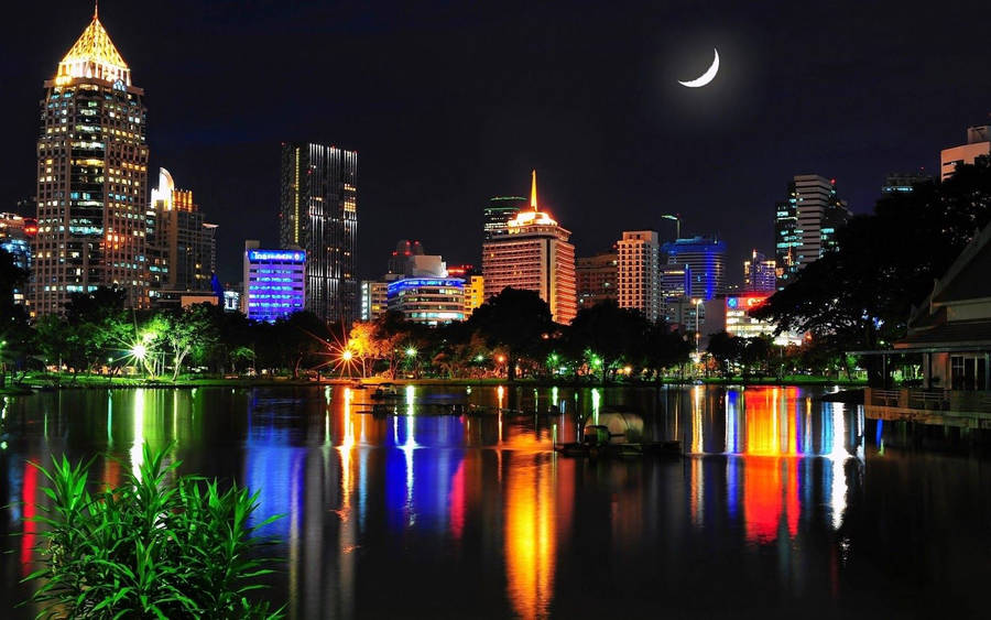 Edifíciosde Dhaka à noite.