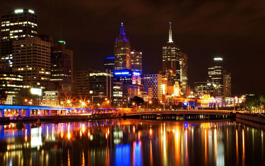 Edifíciosde Melbourne com luzes. Papéis de Parede