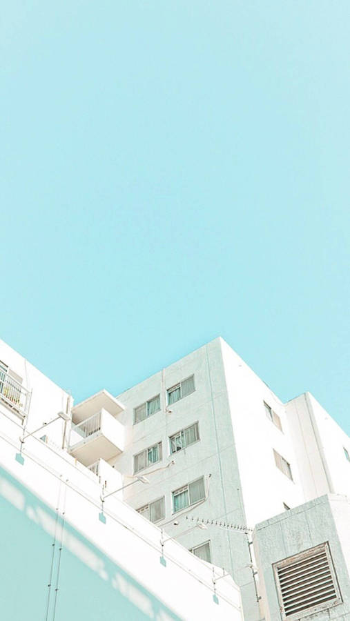 Edificioturquesa pastel blanco.