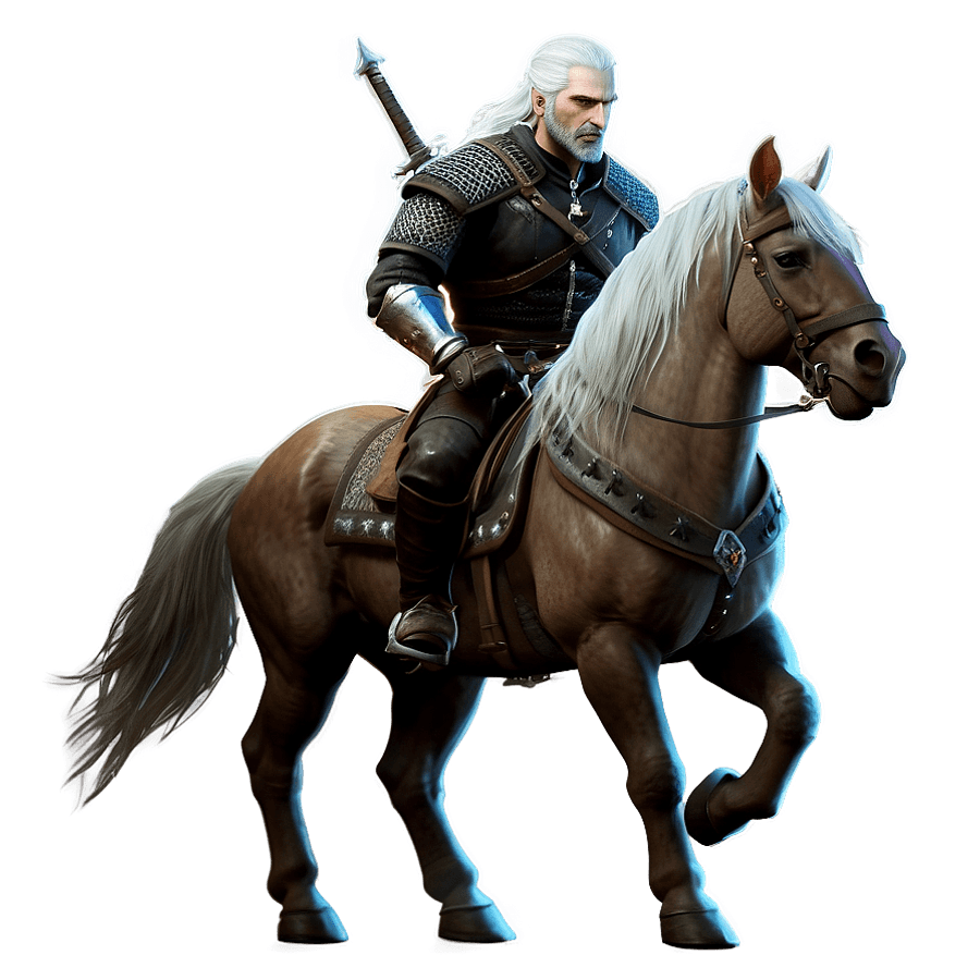 Witcher Geralt on Horseback PNG vwm52