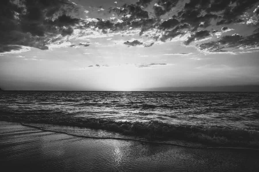 Monochrom_ Sonnenuntergang_ Ozean_ Blick