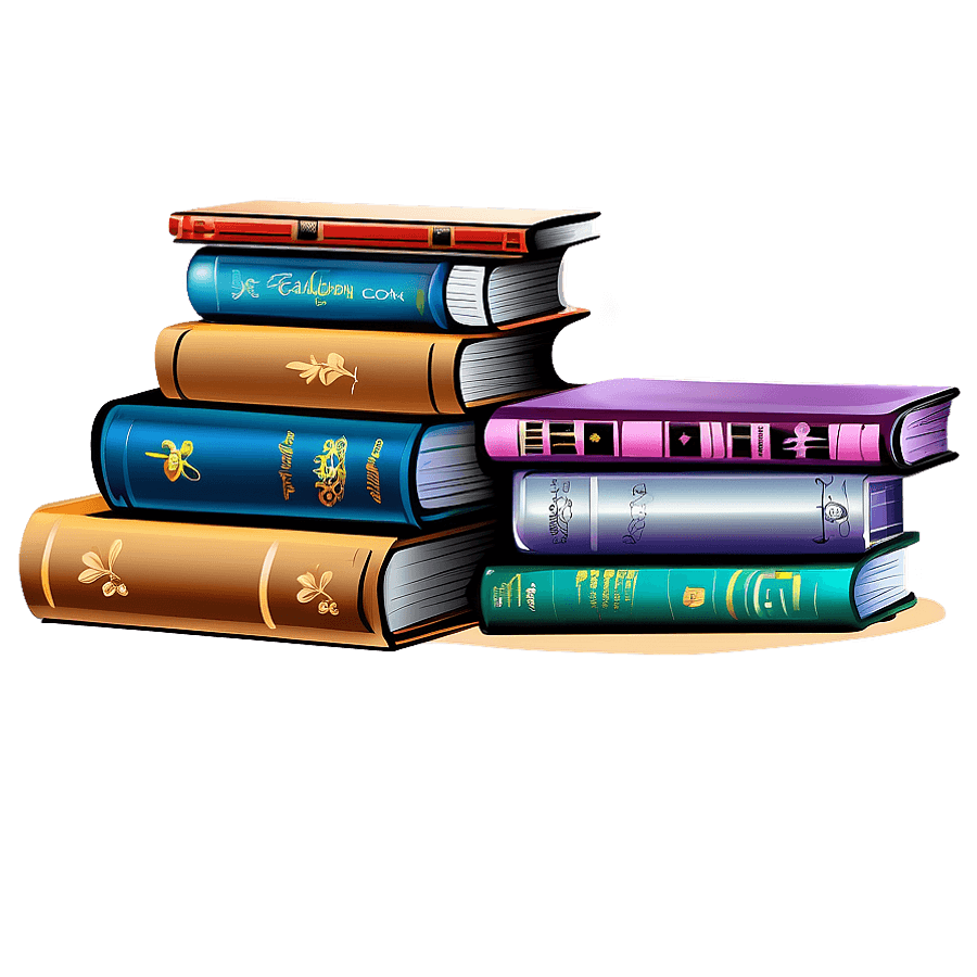 Illustrated Book Stack PNG 05262024