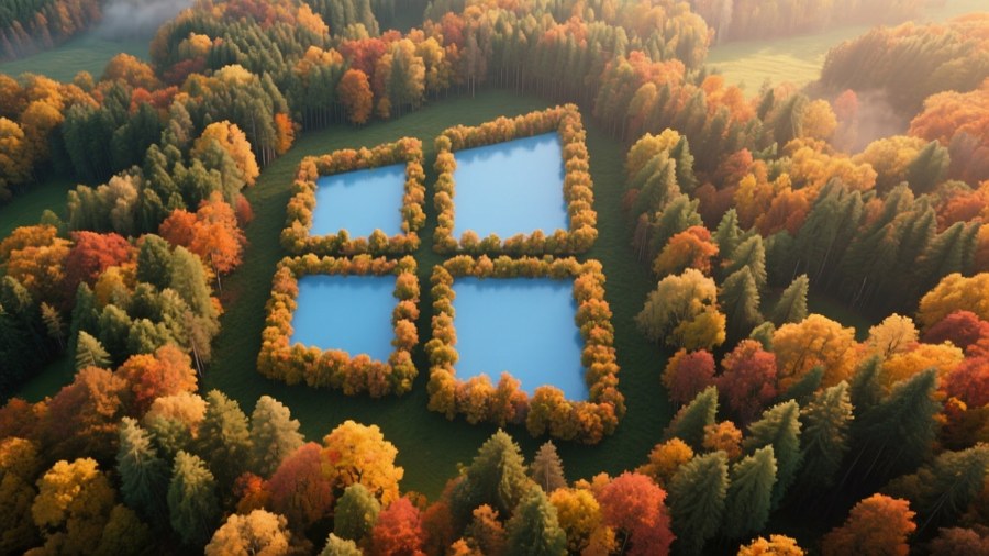 Windows 11 logo lavet af efterårstræer set ovenfra