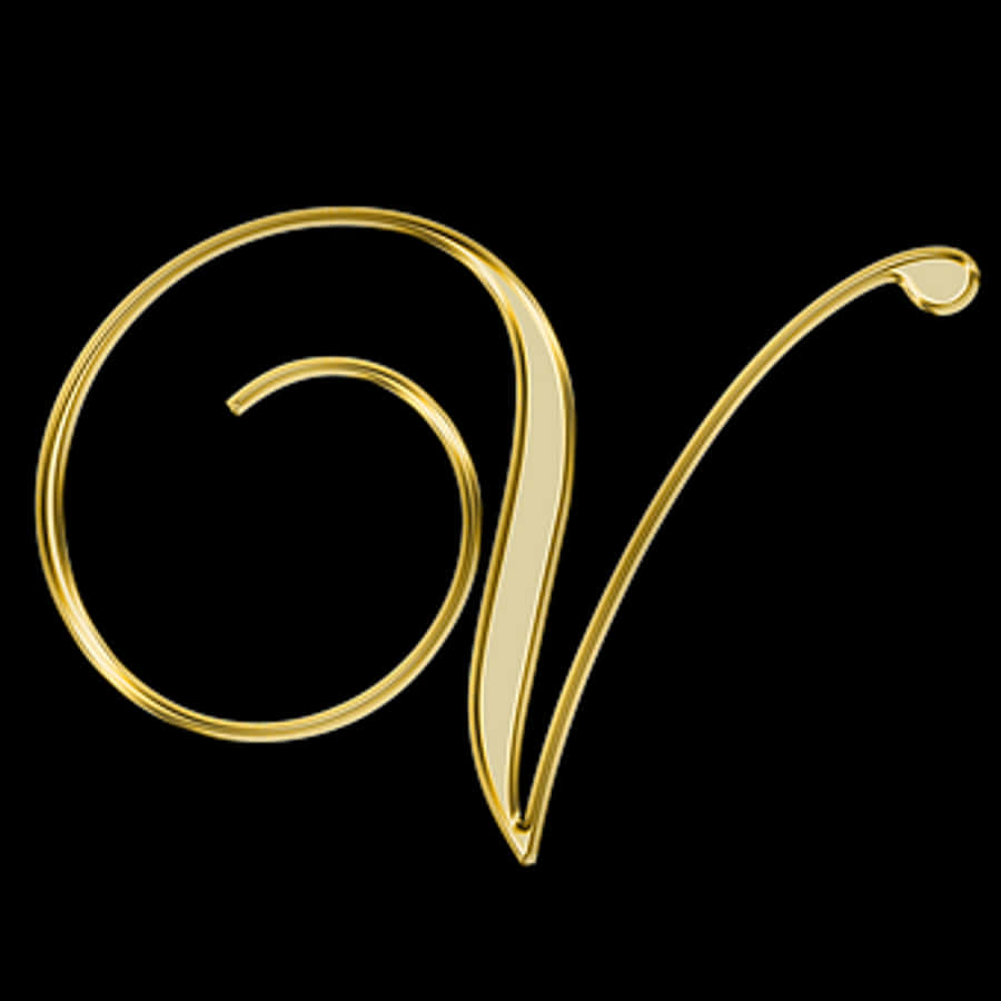 Golden Cursive Letter V