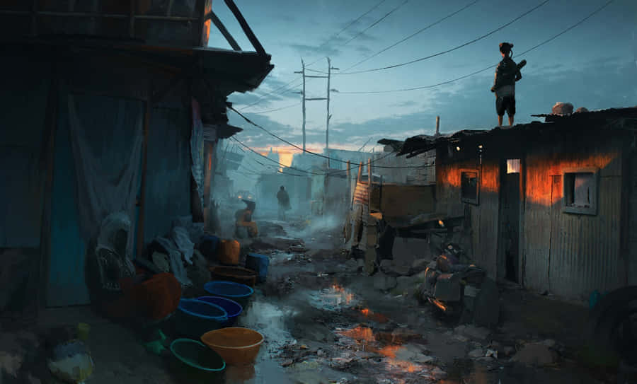 Vigilância ao Anoitecer Sobre a Favela