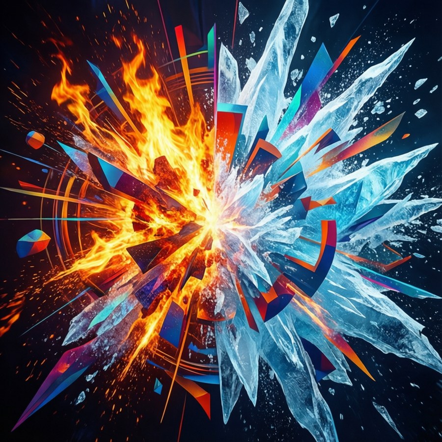 Abstract representation of Tristan Wirfs with fire and ice themes.