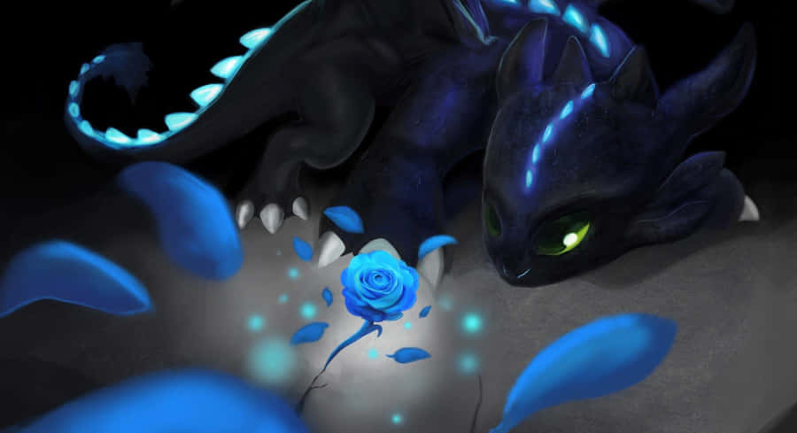 Toothless con Rosa Blu Luminescente