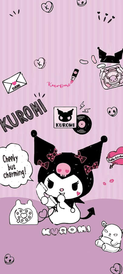 Papel de Parede Estético Kuromi Rosa