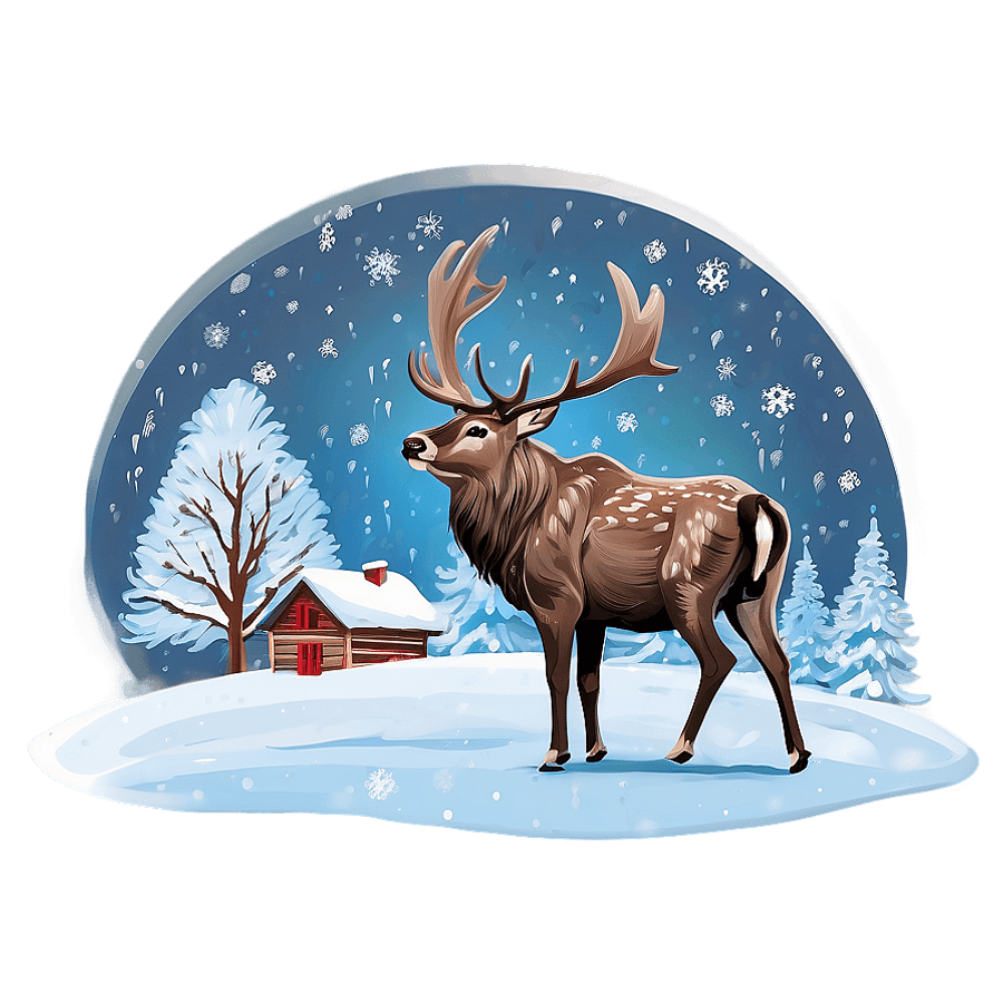 Stag in Winter Wonderland PNG 4