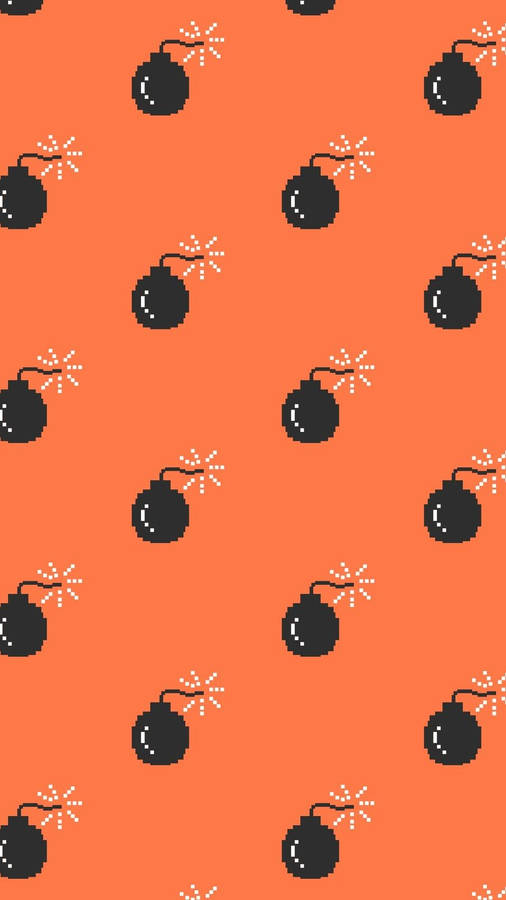 Svartabomber orange telefon (This can be interpreted as either the design on the wallpaper being black bombs on an orange phone background, or the phone model being an orange phone with a black bombs design on the wallpaper).