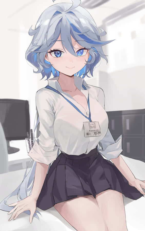 Garota de Escritório de Anime Sorrindo