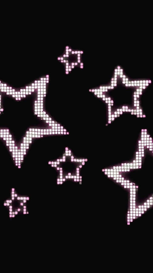 Pixelierte pinke Sterne auf schwarzem Hintergrund