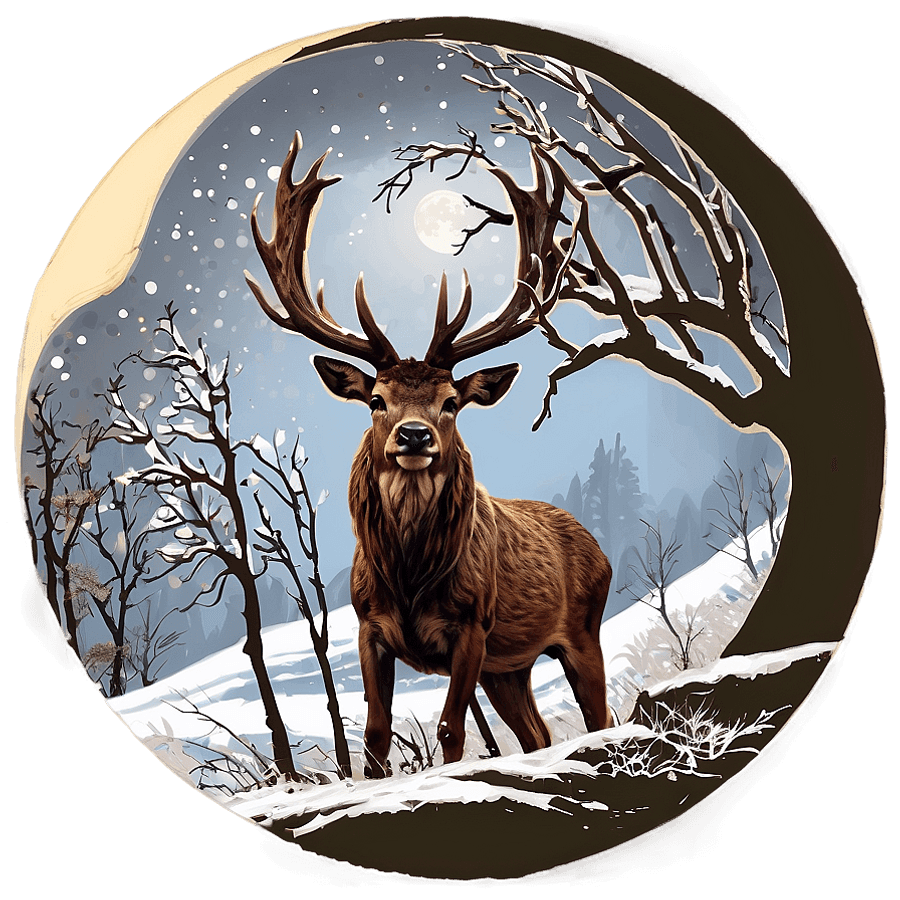 Stag and Full Moon PNG nlt
