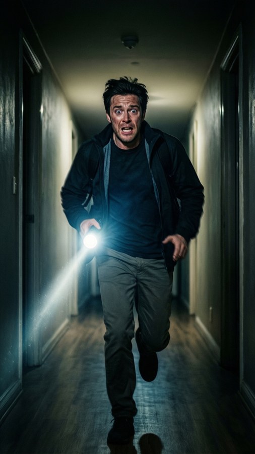 Chris fleeing for his life in a dark hallway in Get Out.
