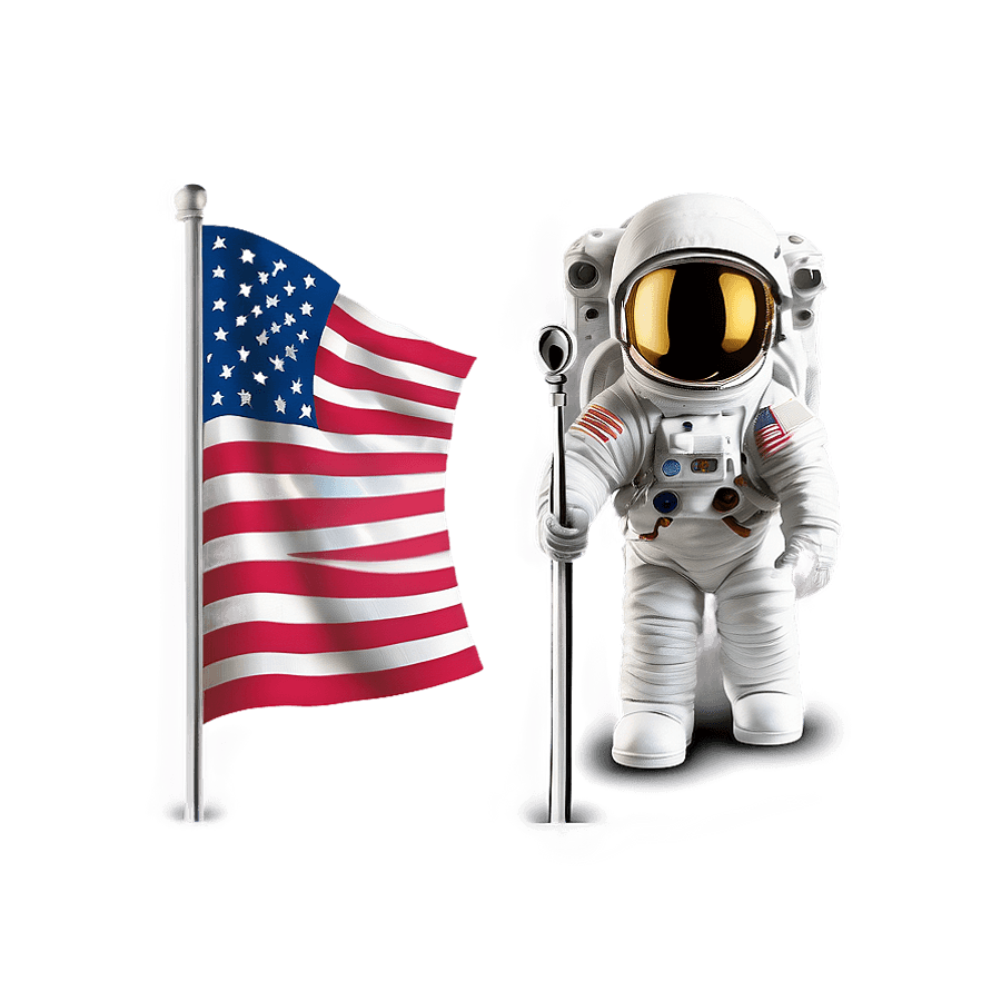 Cartoon Astronaut with Flag PNG 06112024