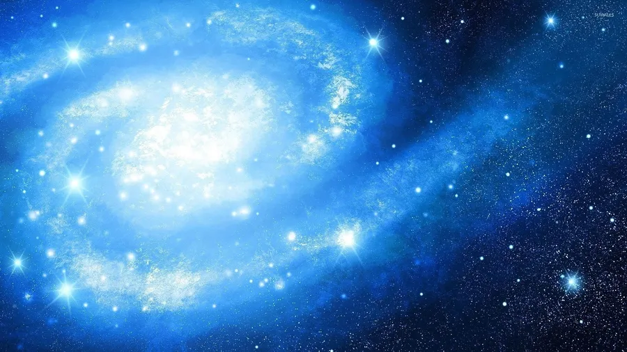 An extraordinary HD wallpaper of bright blue swirling galaxy filled with bright bluish white stars
